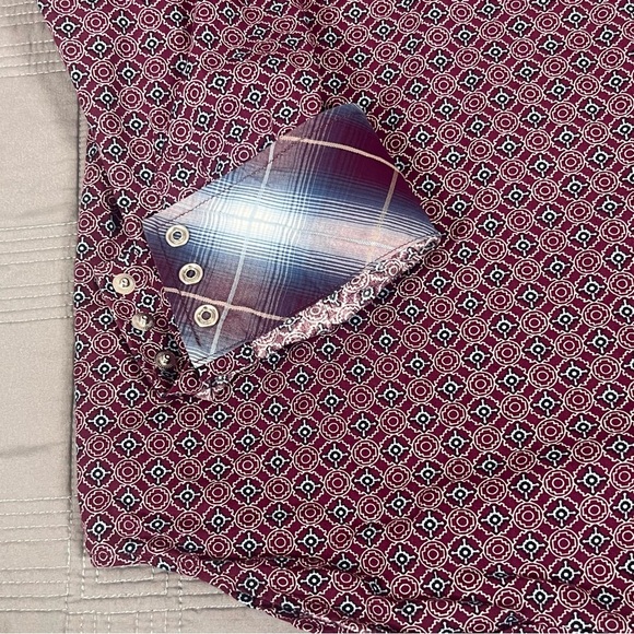 Stetson Shirt Men's XL Pearl Snap Maroon Geometric Flip Cuffs Sawtooth Pockets - Picture 4 of 12